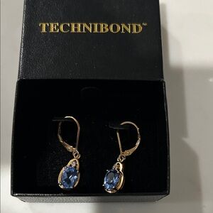 Technibond Gold Earrings with Blue Stones